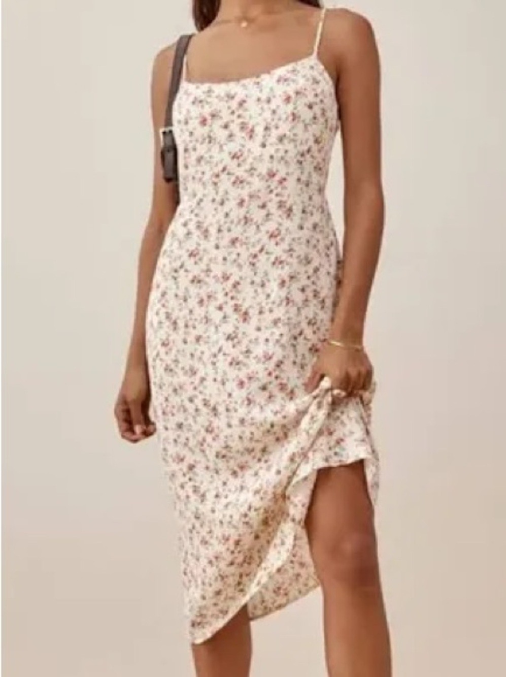 Reformation Sloane Floral Slip Midi Dress in Cream